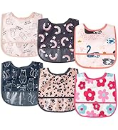 2ooya 6Pcs Waterproof Toddler Bibs Baby Feeding Bib Set with Crumb Catcher Pocket, Infant Adjusta...