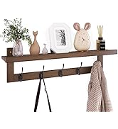 SMIBUY Coat Hooks with Shelf Wall-Mounted, 29.2 Inch Entryway Coat Rack for Wall, Bamboo Hanging ...