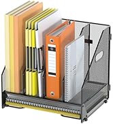 Docnest Desk File Holder Sorter, 4 Vertical Compartments Rack with Letter Tray, Mesh Magazine Fil...