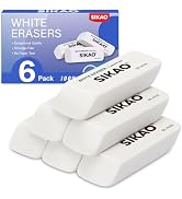 SIKAO White Erasers, 6 Pack Pencil Erasers for Kids – Latex-Free & Smudge-Free Beveled Rubber Era...