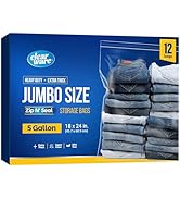 Clearware 12 Large Plastic Bags With Zipper Top - 5 Gallon Bags 18" x 24", Extra Large Storage Ba...