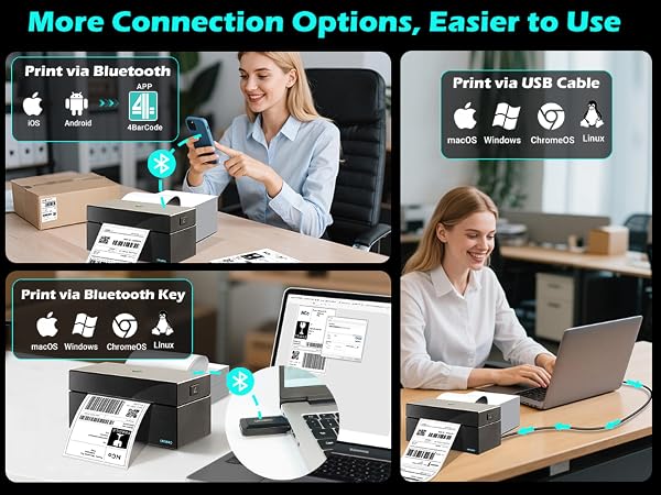 Printing options via Bluetooth and USB cable