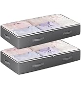 Budding Joy 90L Under bed Storage Containers, 2 Pack Storage Bins, Grey | Foldable Underbed Stora...