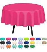 QIKSION 2 Pack Hot Pink Plastic Tablecloth Disposable Circle Table Covers Pink Table Cloths for P...