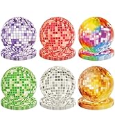 60PCS 70s Disco Ball Paper Plates-Shining 7" Party Plates with 6 Designs Disposable Retro Colorfu...