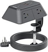 DEPOW Desk Clamp Power Strip 10Ft, Surge Protector Desk Charging Station with 6 AC Outlets (1875W...