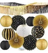 LOMOSO Black and Gold Party Decorations Set for Birthday Graduation Wedding Anniversary, Hanging ...