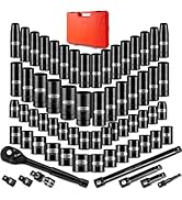 pgroup 66 PCS 1/2 Inch Drive Impact Socket Set, Standard SAE (3/8"-1-1/4") And Metric (10-24mm) S...