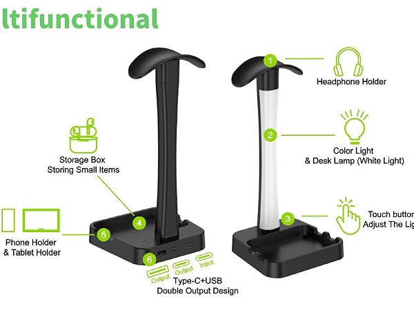 Headphone Stand with Charger,Headset stand with RGB Light