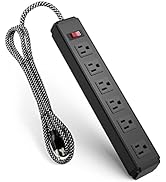 6 Outlets Metal Power Strip Surge Protector with Long Extension Cord 6 feet, 3 Prong Wall Mountab...