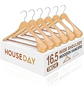 HOUSE DAY Wooden Suit Hangers 6 Pack,Heavy Duty Wide Shoulder Wooden Hangers, Solid Wood Coat Han...