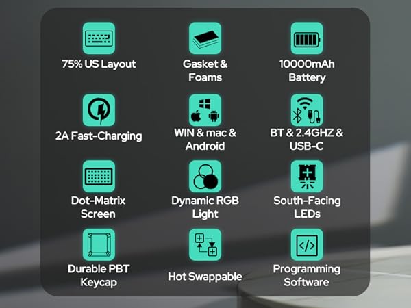 Bluetooth 5.0&2.4GHz&Type-C Cable Connectivity Keyboard