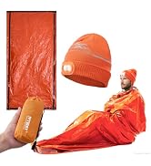 IVYWNT Emergency Sleeping Bag & LED Beanie Hat Set, Waterproof Thermal Mylar Bivy Sack, Portable ...