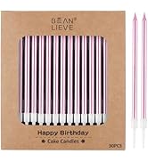 BEAN LIEVE 30-Count Rose Gold Long Thin Metallic Birthday Candles, Cake Candles, Birthday Parties...