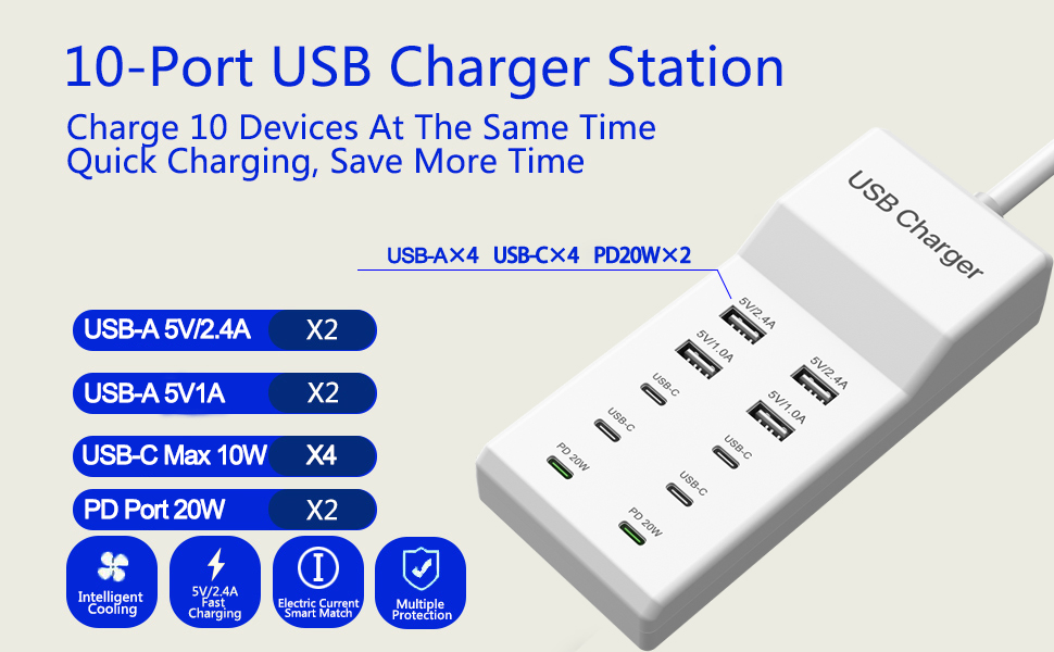 10-Port USB Charger Station