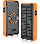 POERUNI. Solar Power Bank,20000mah Portable Charger Power Bank,22.5w Fast Wireless Charger with U...