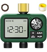 3 Outlet Sprinkler Timer Brass, Programmable Garden Hose Timer with Rain Delay, Manual& Automatic...