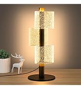 NUÜR LED Table Lamp, Black Bedside Lamp with 3 Colour Temperature, Stacked Frosted Cylinder Desig...