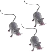 Senyango 3Pcs Gray Halloween Rat, Realistic Plastic Fake Mouse for Party Decorations, Creepy Pran...