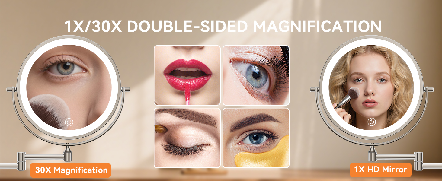 1X/30X double-sided miror for makeup, eyebrow tweezing & shaving