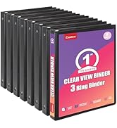 Comix Durable 1 Inch 3 Ring Binder with Clear Cover, 1" Round View Binder with 2 Interior Pockets...