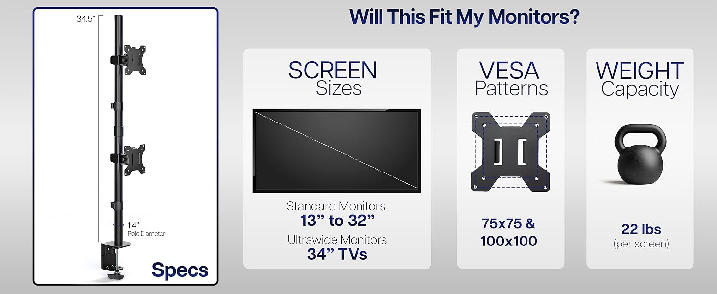 dual monitor mount stacked vertical ultrawide desk mount adjustable VESA clamp stand cable mgmt