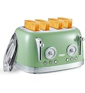 Wiltal Toaster 4 Slice, Retro Green Toaster, Bagel Toaster, With Stainless Steel Lid. Reheat, Def...