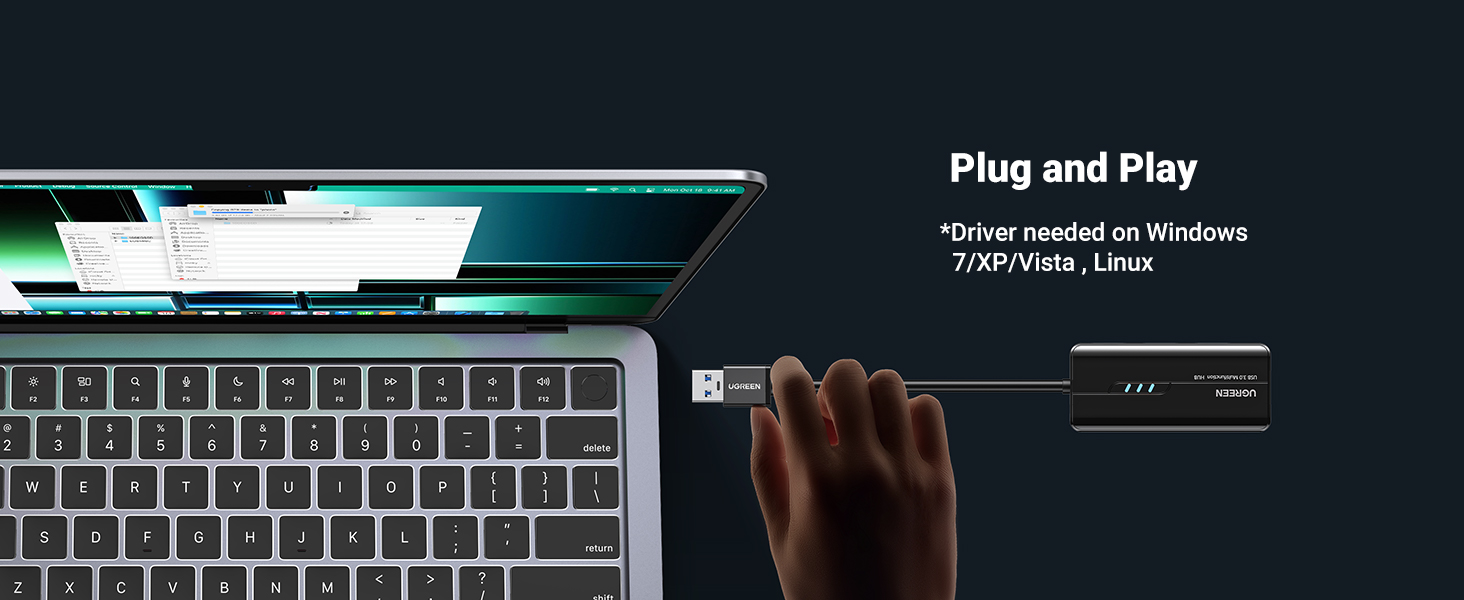 UGREEN USB 3.0 Hub Ethernet Adapter 10 100 1000 Gigabit Plug and Play