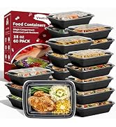 Voatree 60 Pack 38 oz Meal Prep Containers Reusable, Plastic Food Storage Container with Lids,Lea...