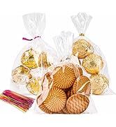 LOKIQNG Cellophane Bags Plastic Treat Bags Clear Cookie Bags Candy Bags with Twist Ties for Party...