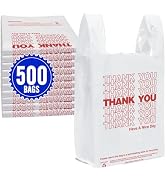 Fuxury 500 Count - Thank You Plastic T-shirt Bags White with Handles (11.5" x 6.5" x 21"), Grocer...