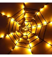 CCINEE Halloween Spider Web Lights, 56 LED 4.92ft Diameter Orange String Lights 2 Modes Light up ...