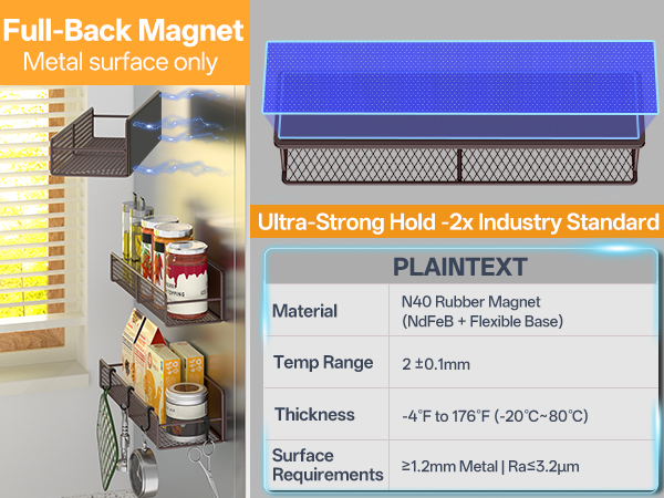 Magnetic Spice Rack for Refrigerator, 100% Metal Strong Magnet Shelf Black,Spice Organizer Storage