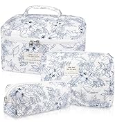 Makeup Bag Set, Quilted Makeup Bag, Large Floral Cosmetic Bag for Women, Cute Cotton Makeup Bag, ...