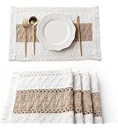 GIVERARE Placemats Set of 4, Natural Cotton Burlap Placemat Heat-Resistant 20x12in, Boho Woven Li...