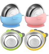 Bakpoco Stainless Steel Baby Bowls with Suction, 2-in-1 SUS304 Toddlers Bowl & Removable Silicone...