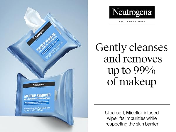 makeup remover wipes gently cleanse and removes up to 99% of makeup, micellar water wipes