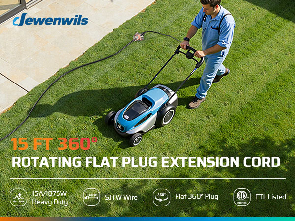 360° Rotating Flat Plug Outdoor Extension Cord