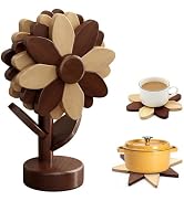 Cycayit 5 Sunflower Wooden Trivets for Kitchen Table - Beech Wood Heat Resistant Foldable Trivet ...
