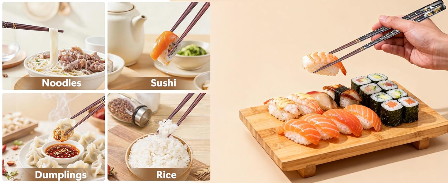 Reusable Wooden Chopsticks Set with Ceramic Rests