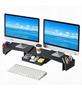 LEKETREE Dual Monitor Stand Riser with Drawer, Desk Organizer and Accessories, Monitor Stand for ...