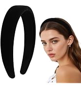 Wecoe Black Velvet Headband Wide Thick Padded Headband for Women Fashion Non slip Comfortable Hea...