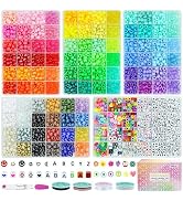 Paodey 5 Boxes Pony Beads for Bracelets, 96 Colors 6x9mm Friendship Bracelet Making Kit Large Pla...