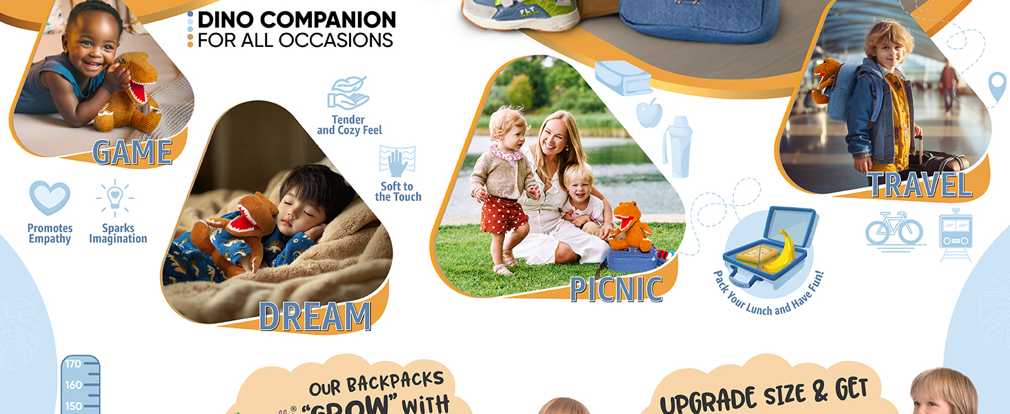 A plush TRex companion for playtime, travel, airplane rides, among the top gifts for 3 year old boys