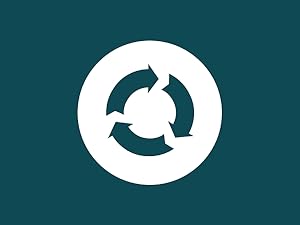 A recycling logo inside a white circle over a green background.