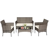 FDW Patio Conversation Set 4 Pieces Patio Furniture Set Wicker with Rattan Chair Loveseats Coffee...