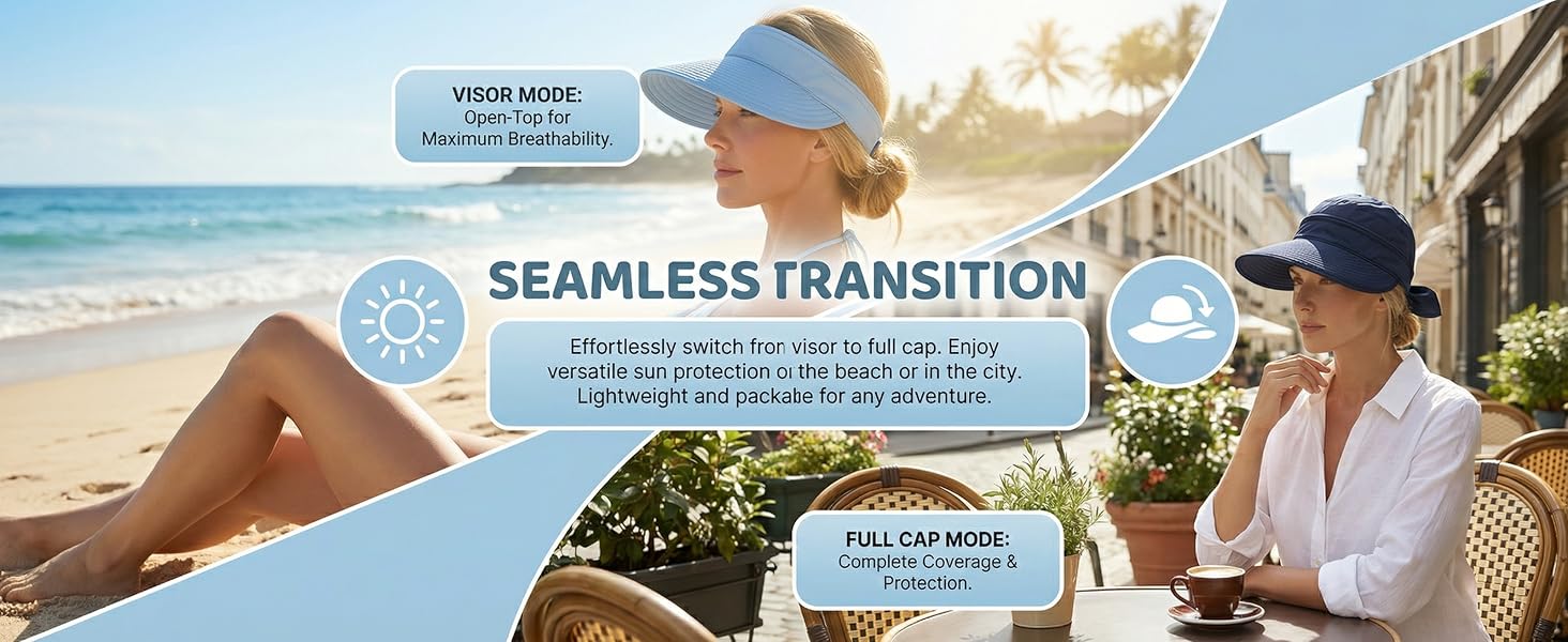 summer uv protection SPF50 UPF50 sun visor hat ponytail friendly