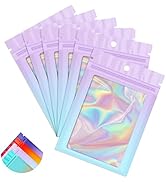 Funfery 100 Pack Holographic Mylar Bags,Clear Window Smell Proof Bags Foil Seal Pouch Resealable ...