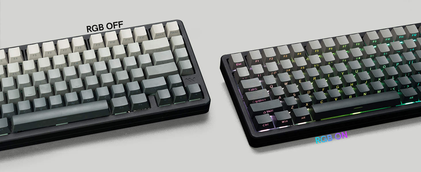 “RGB OFF” (left, no backlighting) and “RGB ON” (right, colorful backlighting activated)
