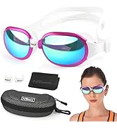 Firesara Swim Goggles, No Leaking Large Frame Wide View Pool for Women Men